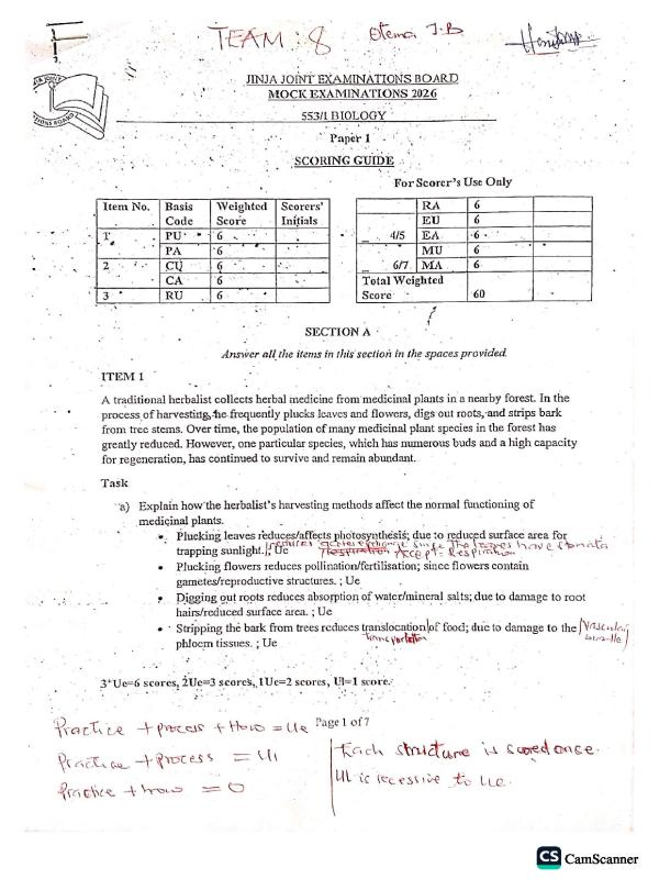 JJEB UCE Biology Paper 1 2026 Mock Exam