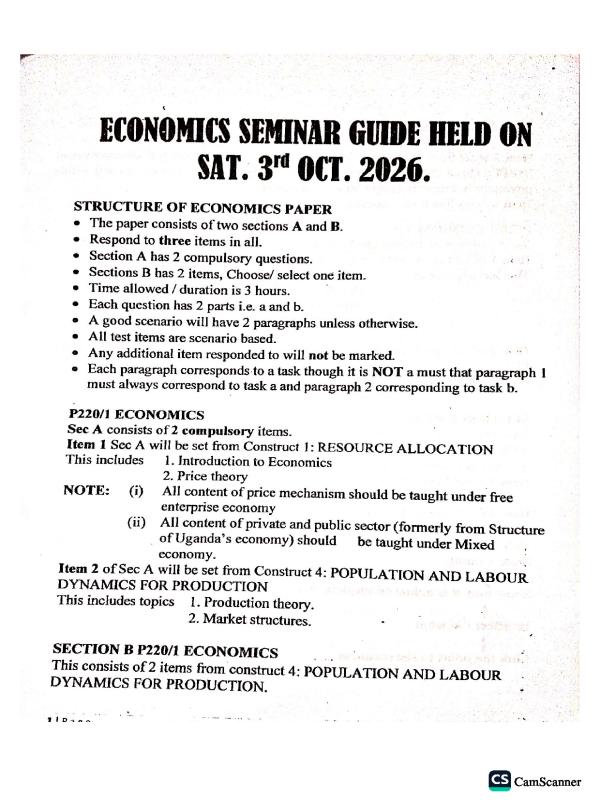 A-Level Economics Seminar Items - Uganda Curriculum