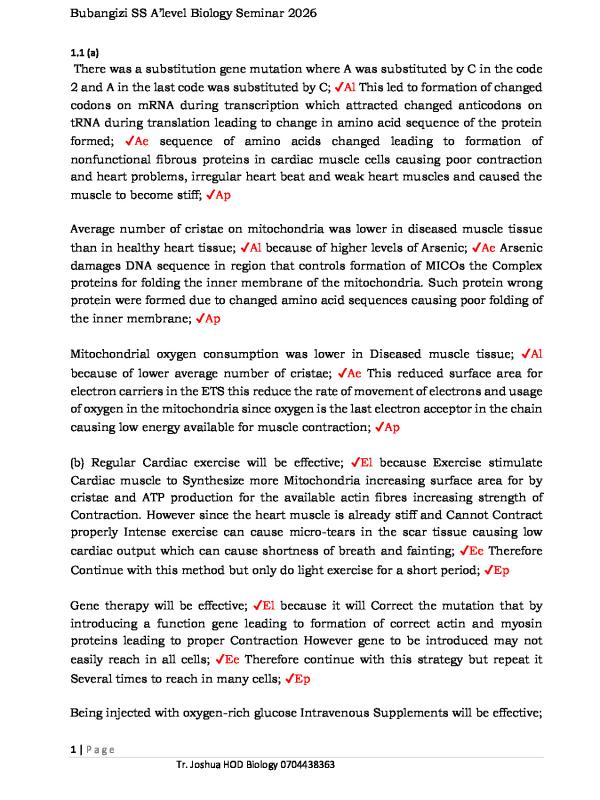 UNEB A-Level Biology Seminar Items Responses 2026
